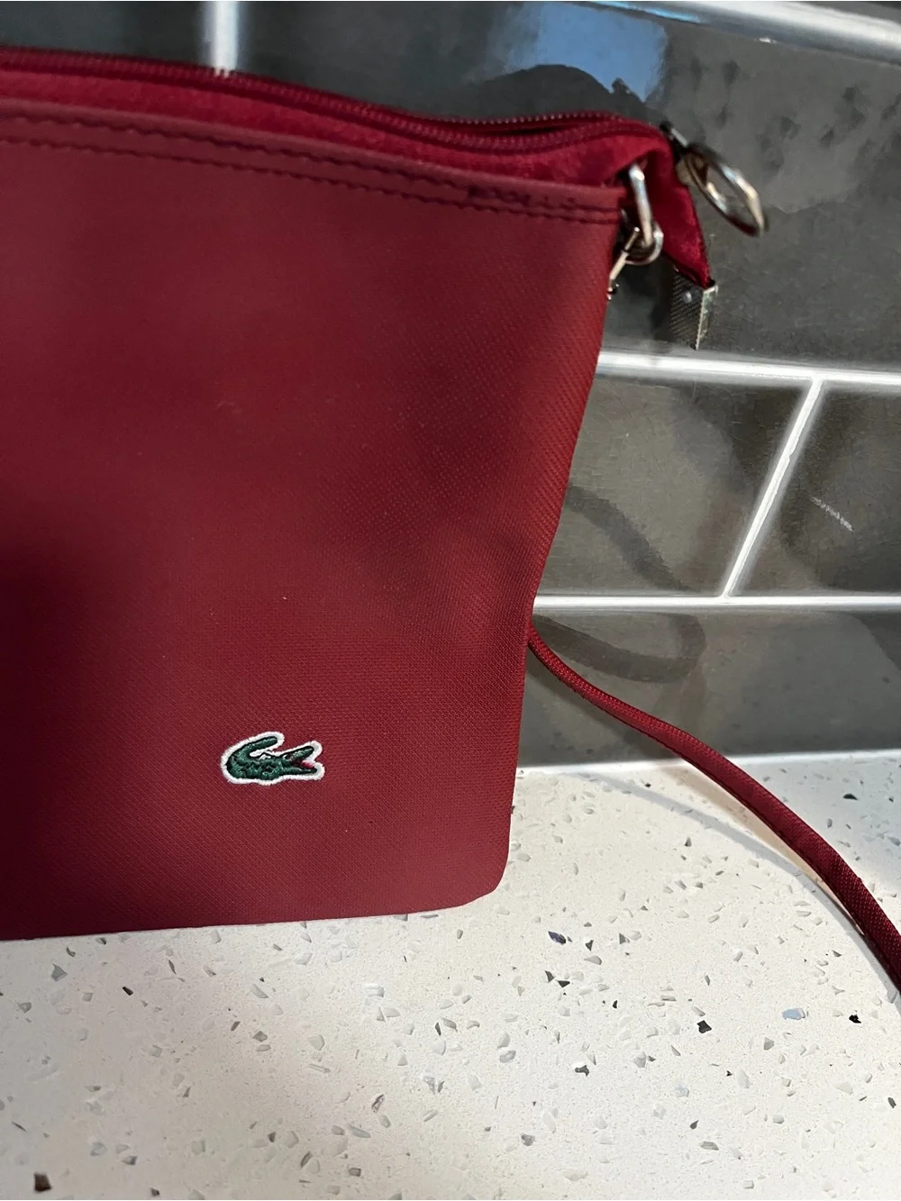 Lacoste Vintage Red Burgundy Crossbody Nylon Shoulder Bag